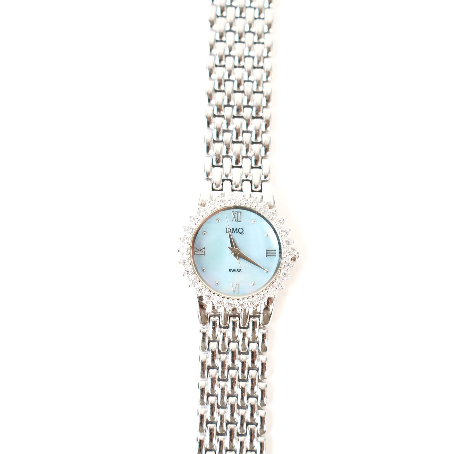 Vintage Silver Watch with Light Blue Round Face | DMQ