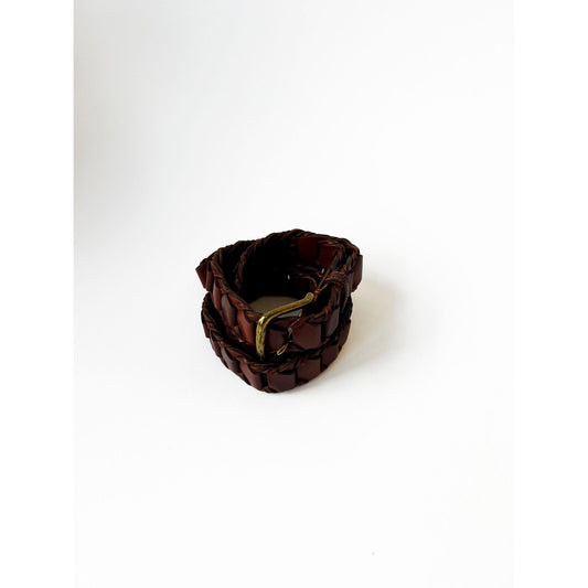 Vintage Brown Genuine Leather Belt with Gold Buckle