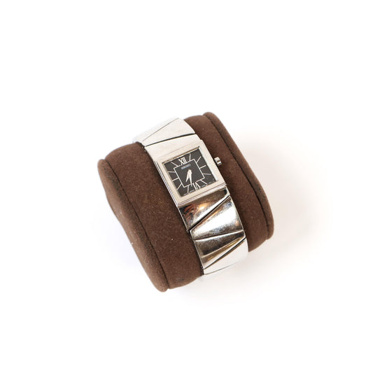 Vintage Silver Watch with Black Square Face | SEIKO