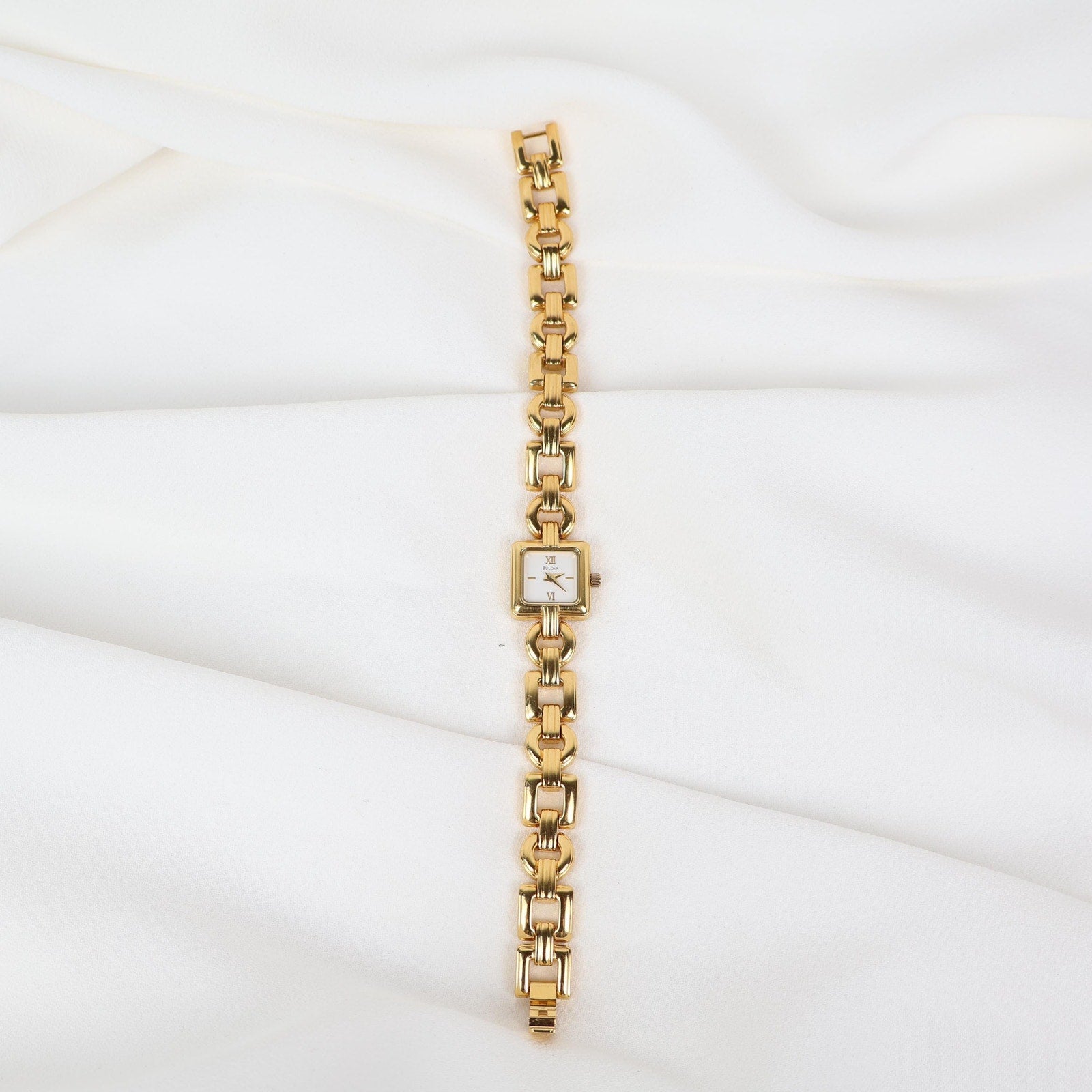 Stunning Vintage Gold Tone Bulova Watch with Square Face