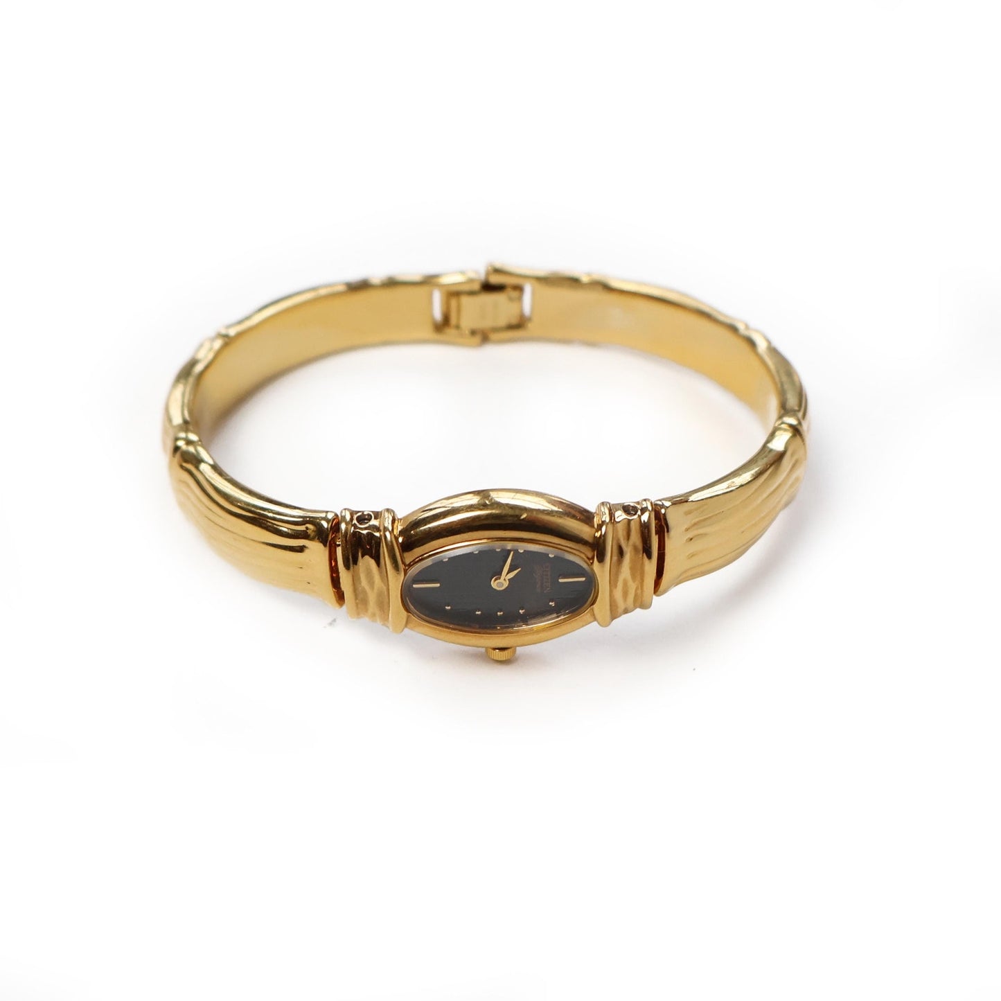 Vintage Gold Cuff Watch with Black Oval Face | CITIZEN