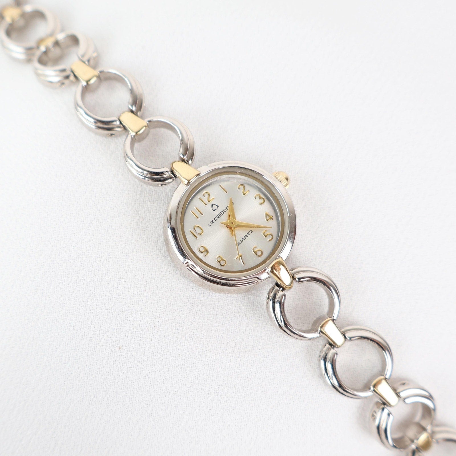Vintage Two Tone Liz Claiborne Watch with a Round Face and Chain Look