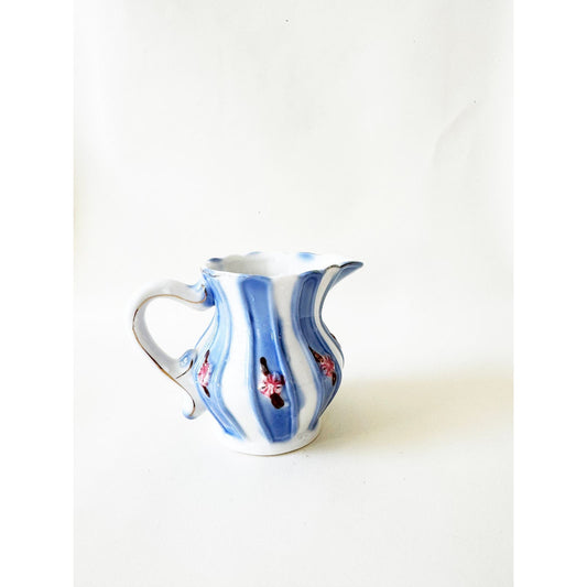 Vintage Mini Blue and White Flower Cream Pitcher