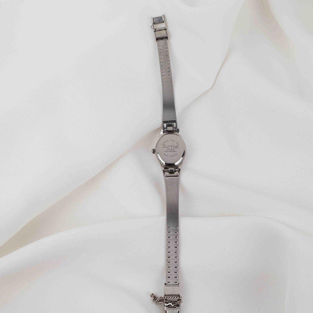 Vintage Activa Silver Tone Quartz Watch with White Face