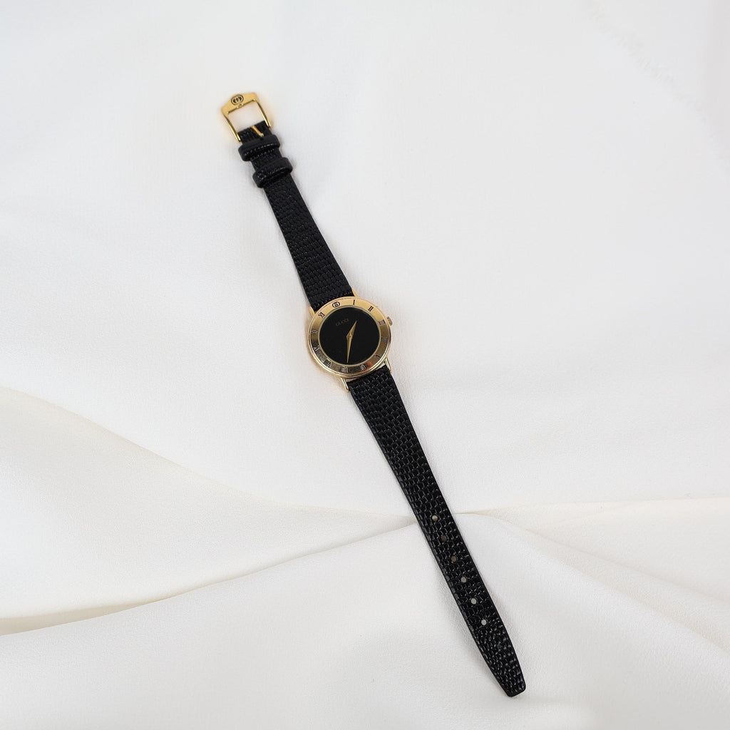 Stunning Vintage Gold Gucci Watch with Black Leather