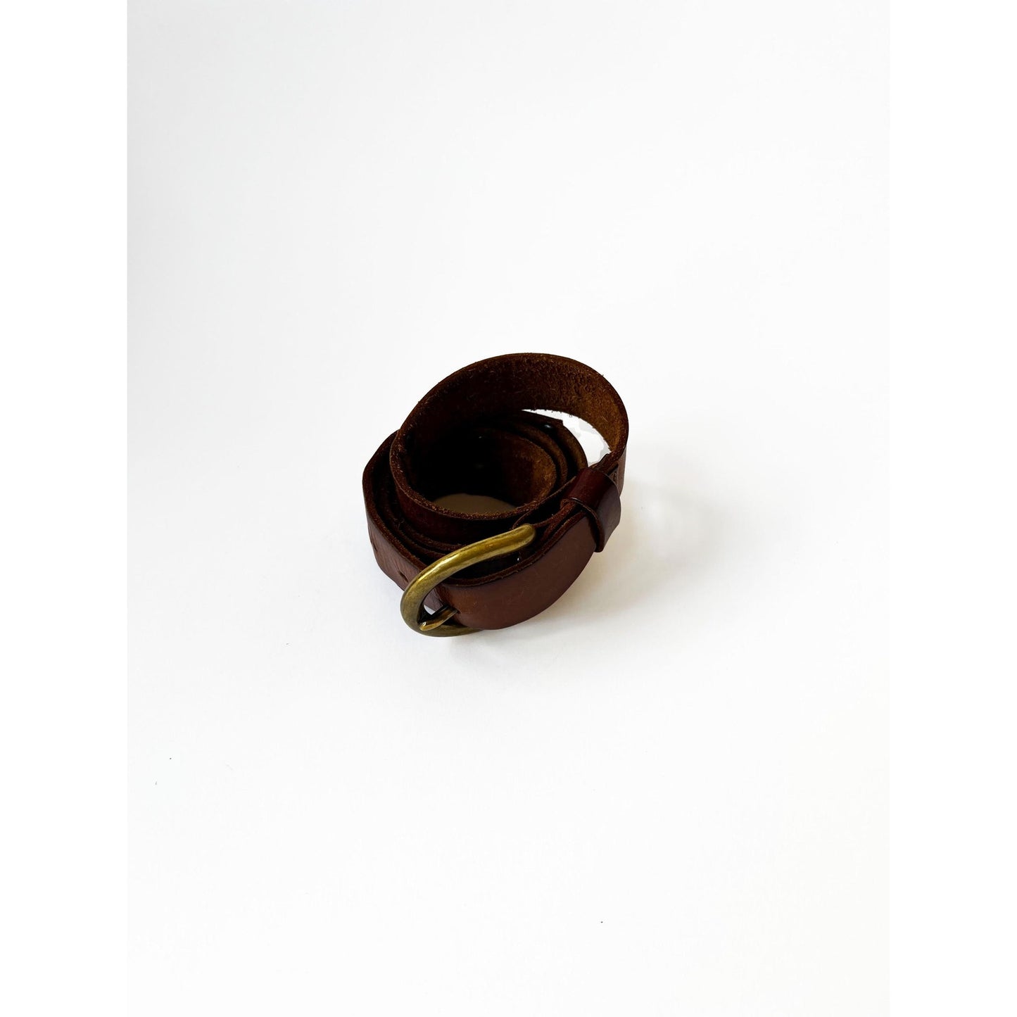 Vintage Brown Genuine Leather Belt with Gold Buckle
