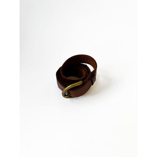Vintage Brown Genuine Leather Belt with Gold Buckle