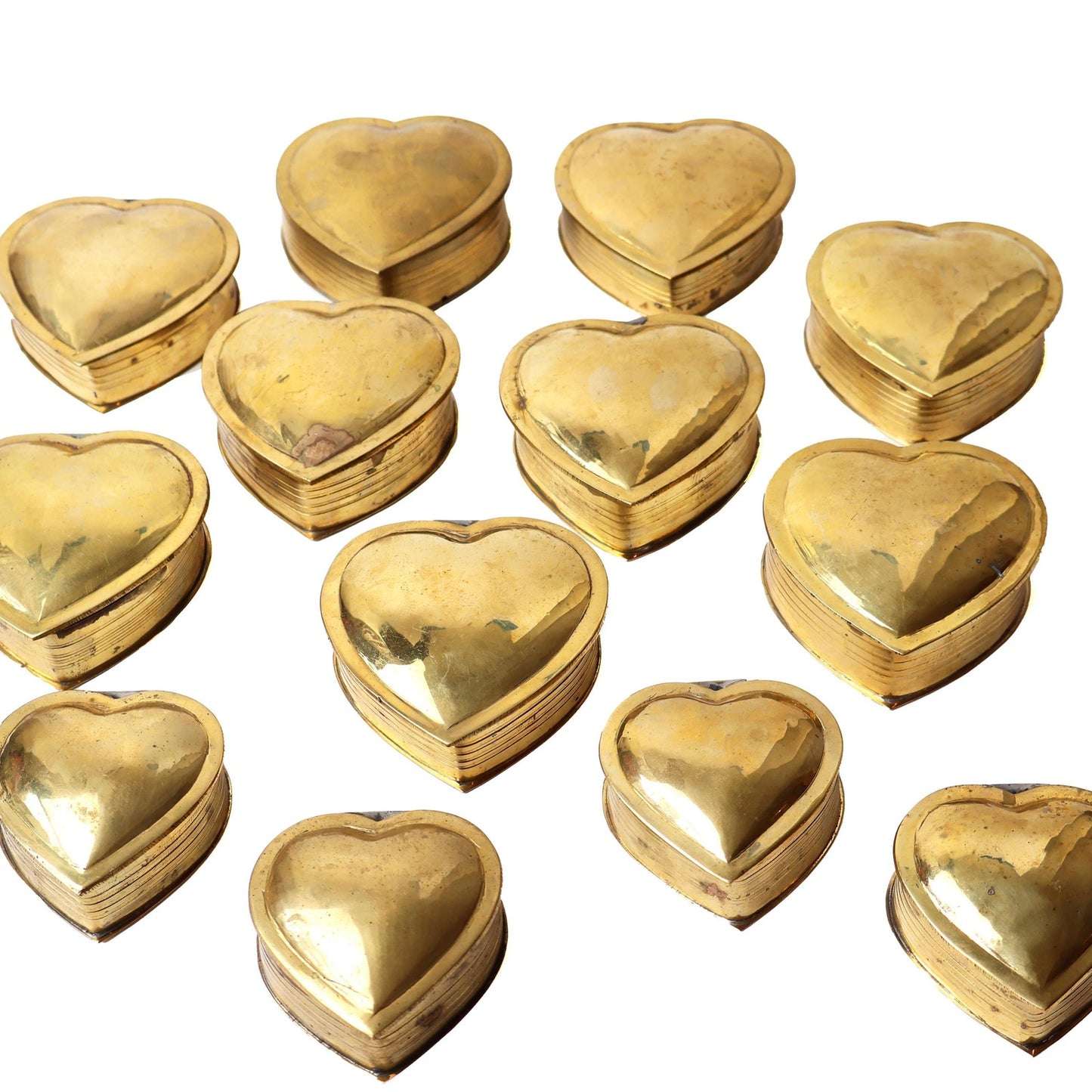 Vintage Brass Hearts with Red Velvet Lining