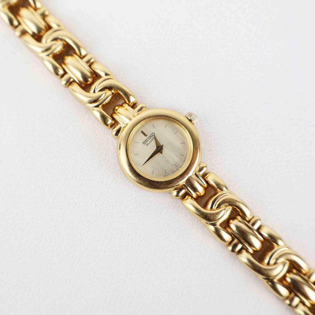 Vintage Seiko Round Face Watch – Gold Tone Rope Style Bracelet (Working Battery)