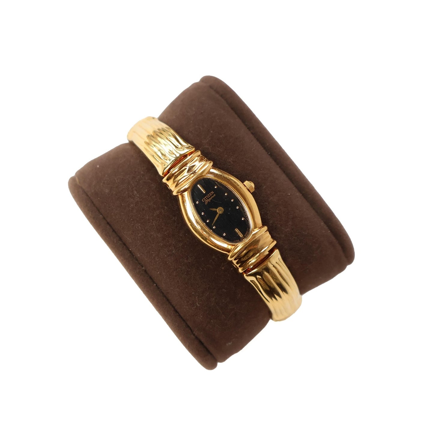 Vintage Gold Cuff Watch with Black Oval Face | CITIZEN