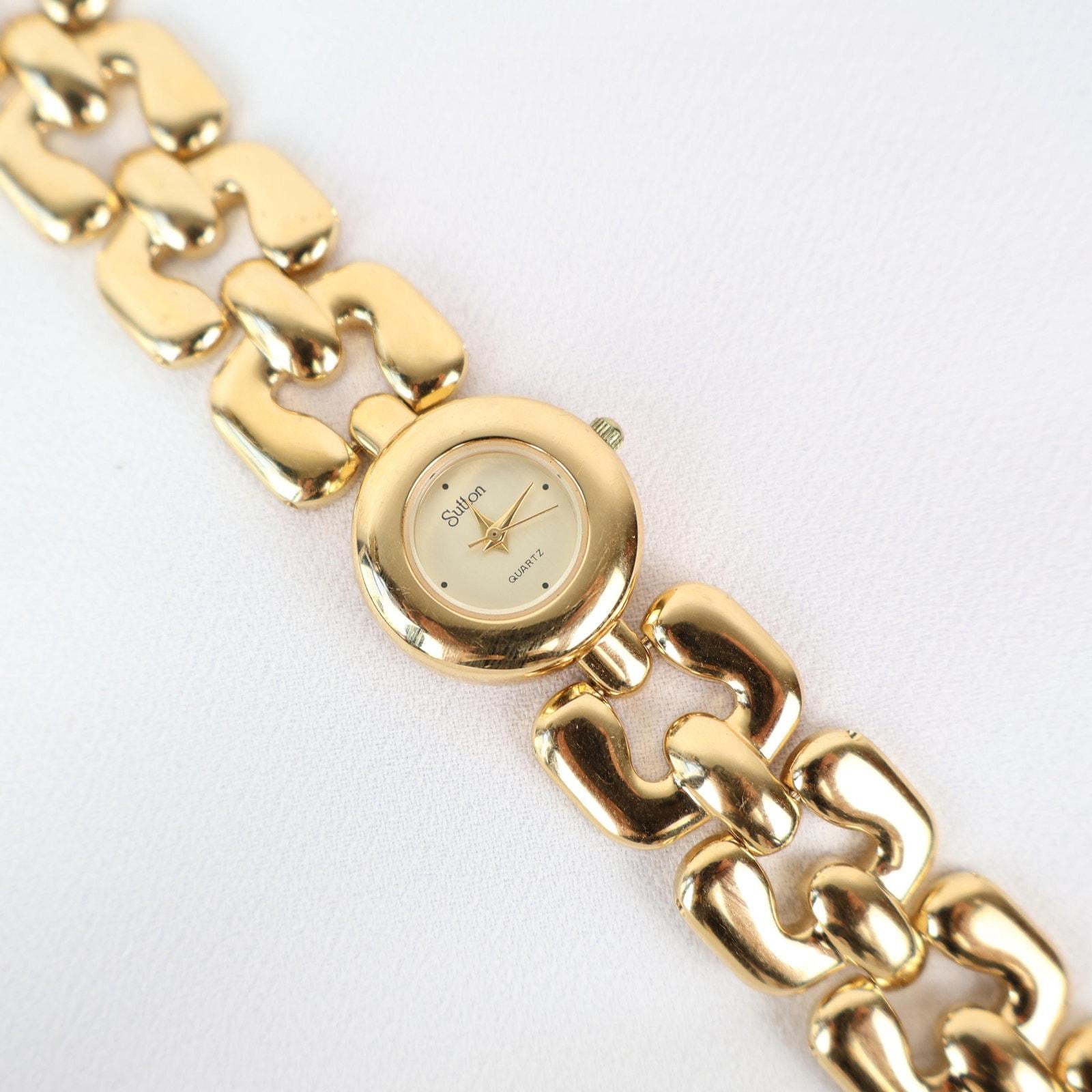Vintage Sutton Round Face Watch – Gold Tone Bracelet (Working Battery)