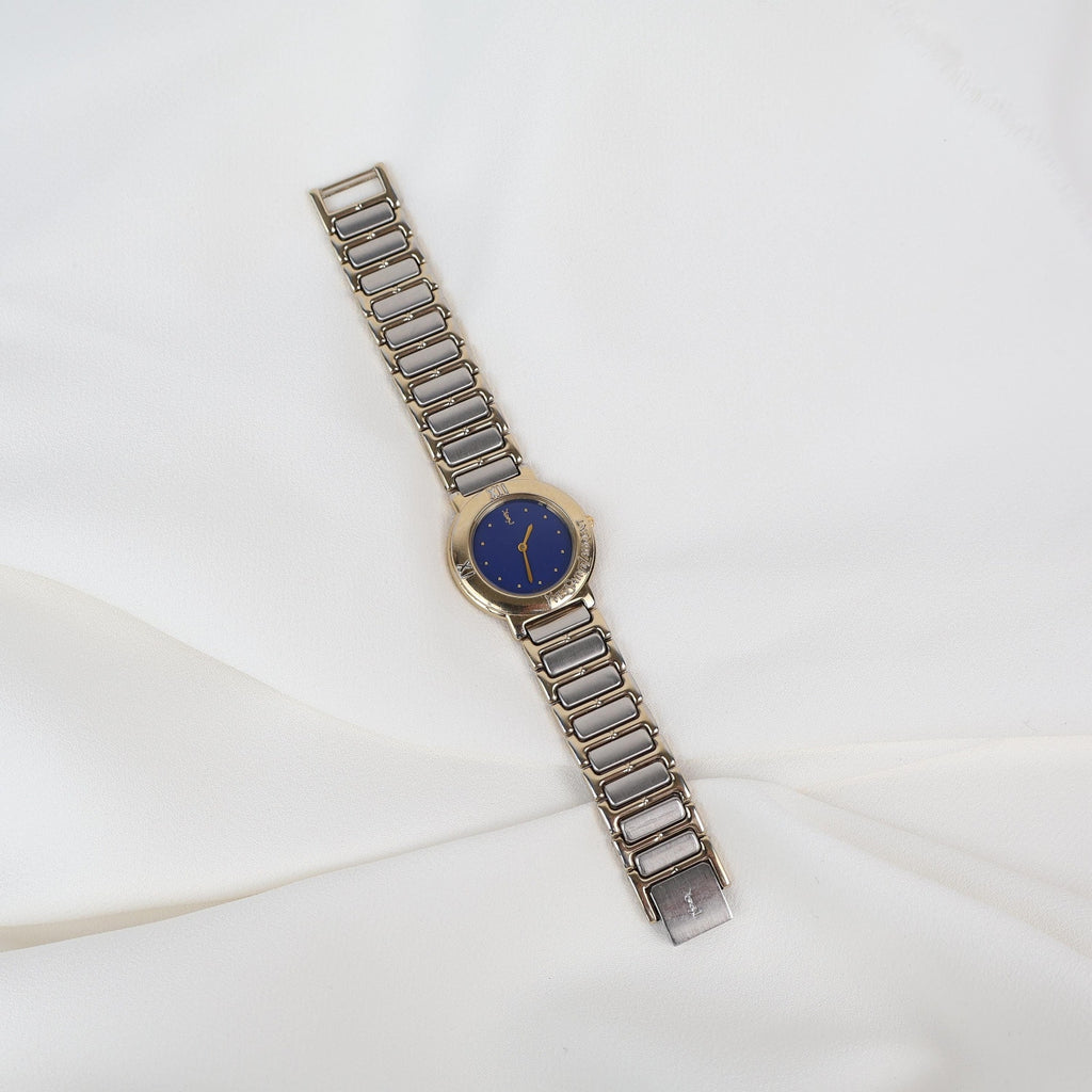 Stunning Two Tone Vintage YSL Watch with Yves Blue Face