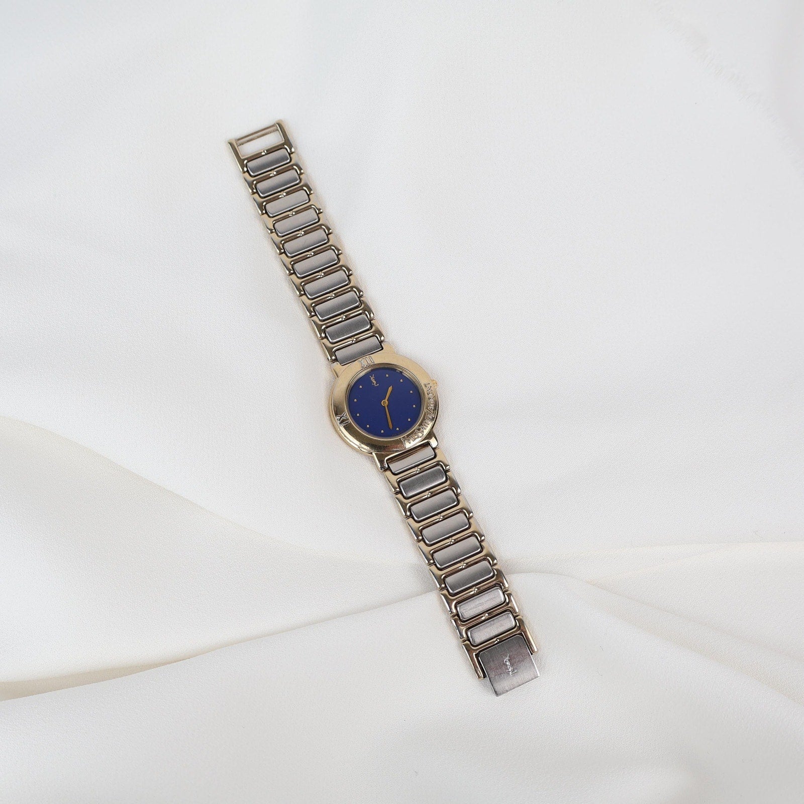 Stunning Two Tone Vintage YSL Watch with Yves Blue Face