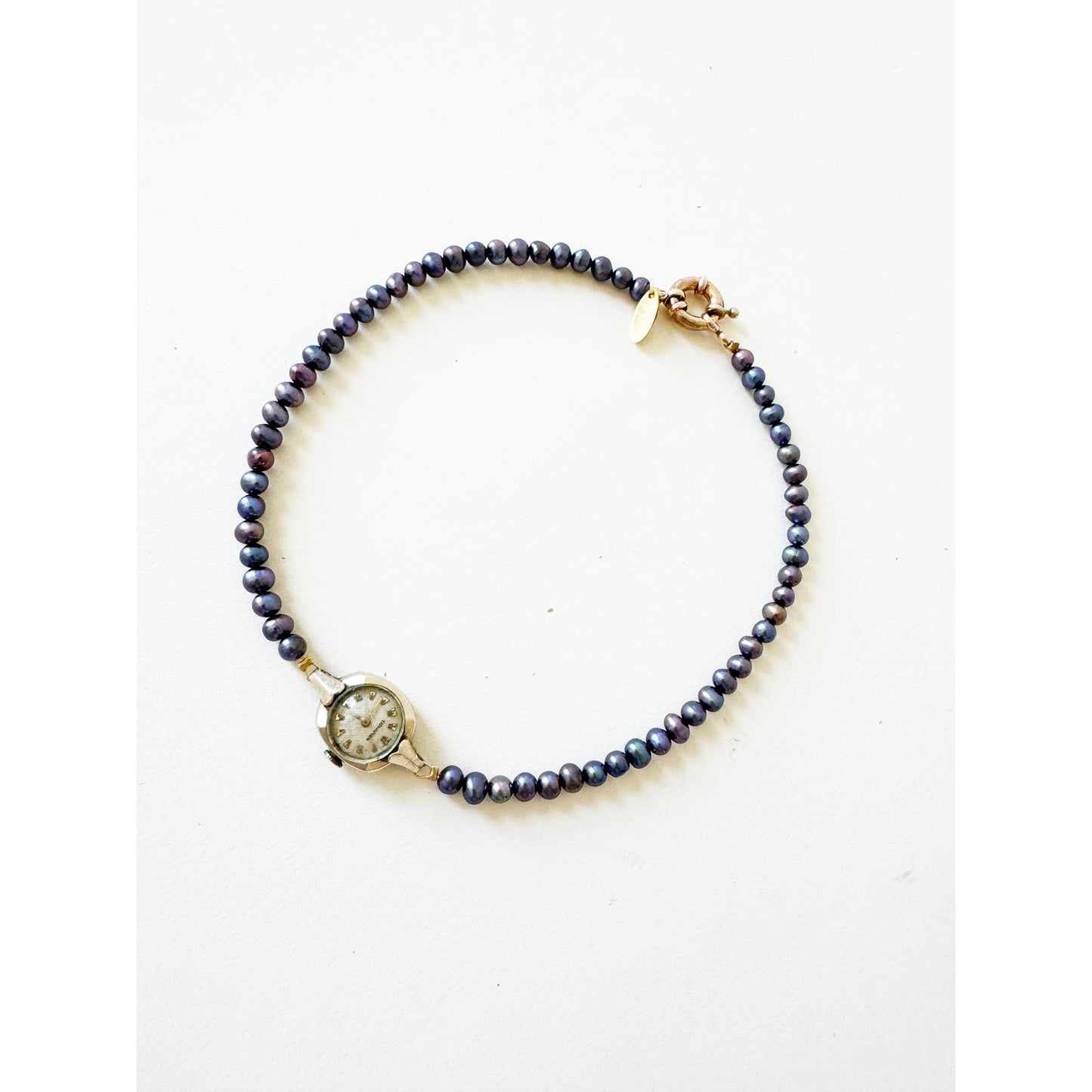 Watch Necklace | Vintage One of a Kind Purple Pearl Watch Choker 10K Gold Face