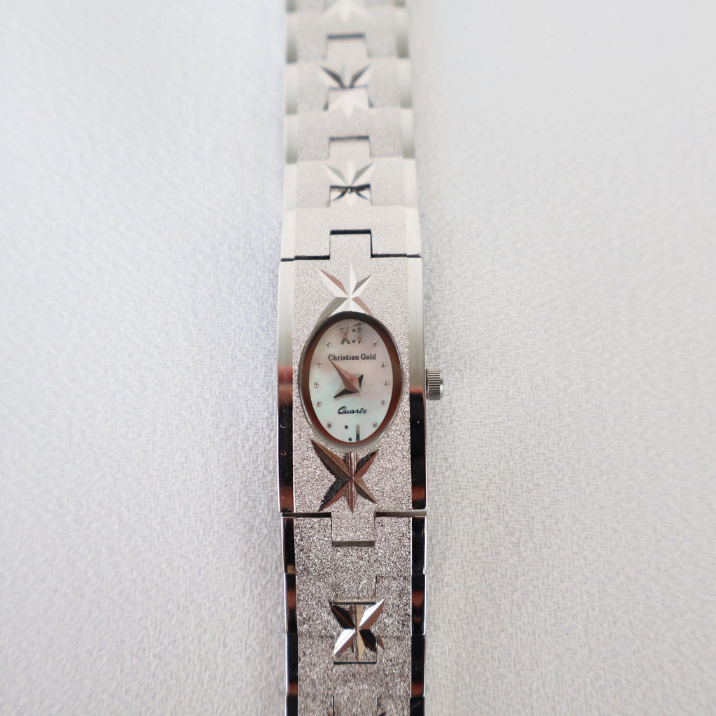Vintage 18k White Gold Plated Christian Gold Star Engraved Watch