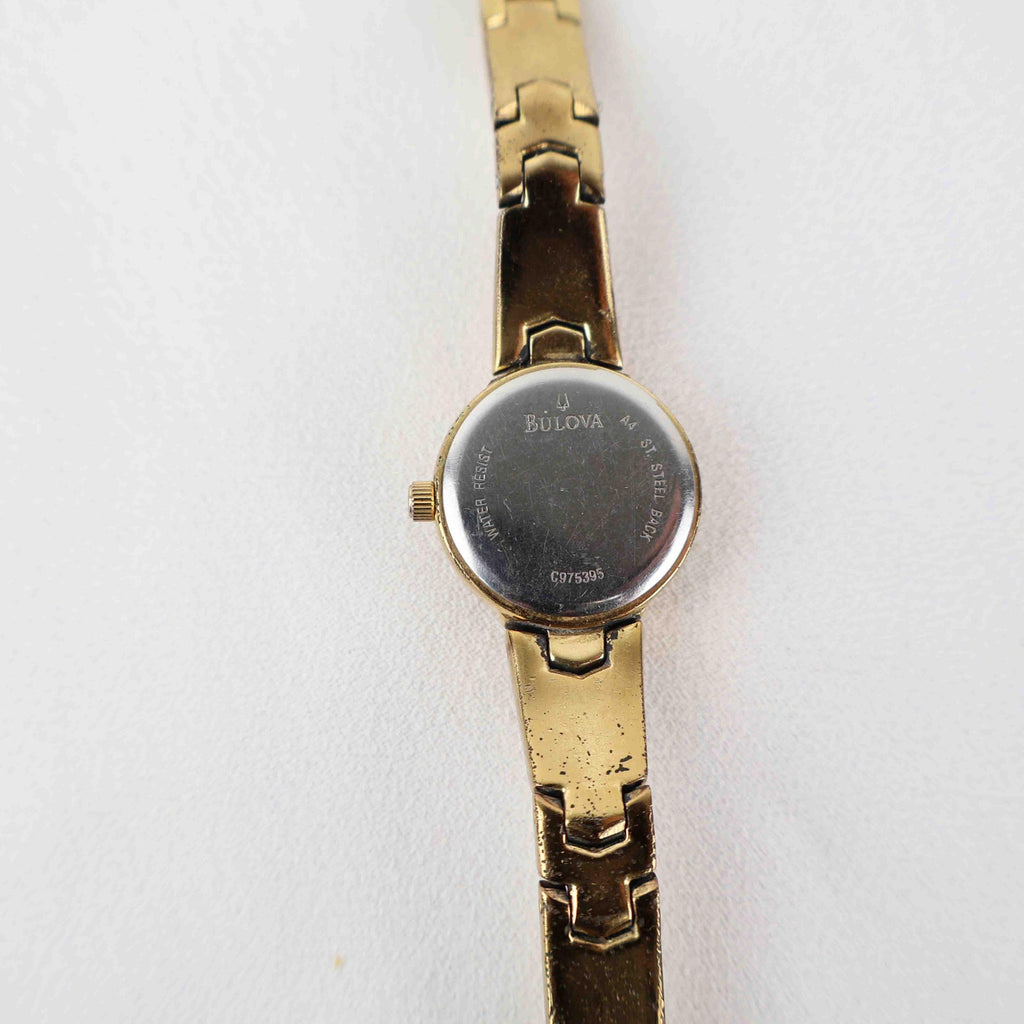 Vintage Bulova Black Face Watch – Gold Tone Bracelet (Working Battery)