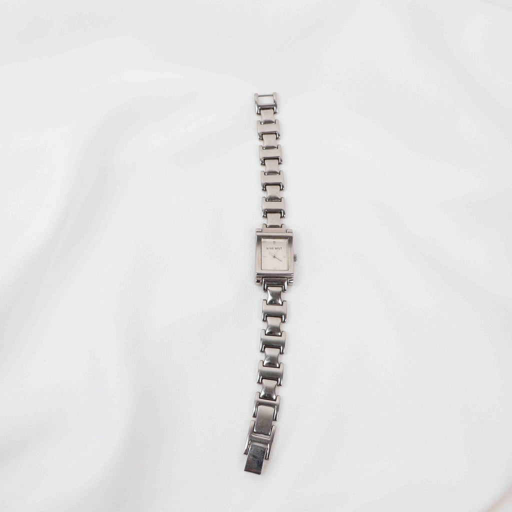 Vintage Nine West Square Face Watch – Silver Tone Bracelet (Working Battery)