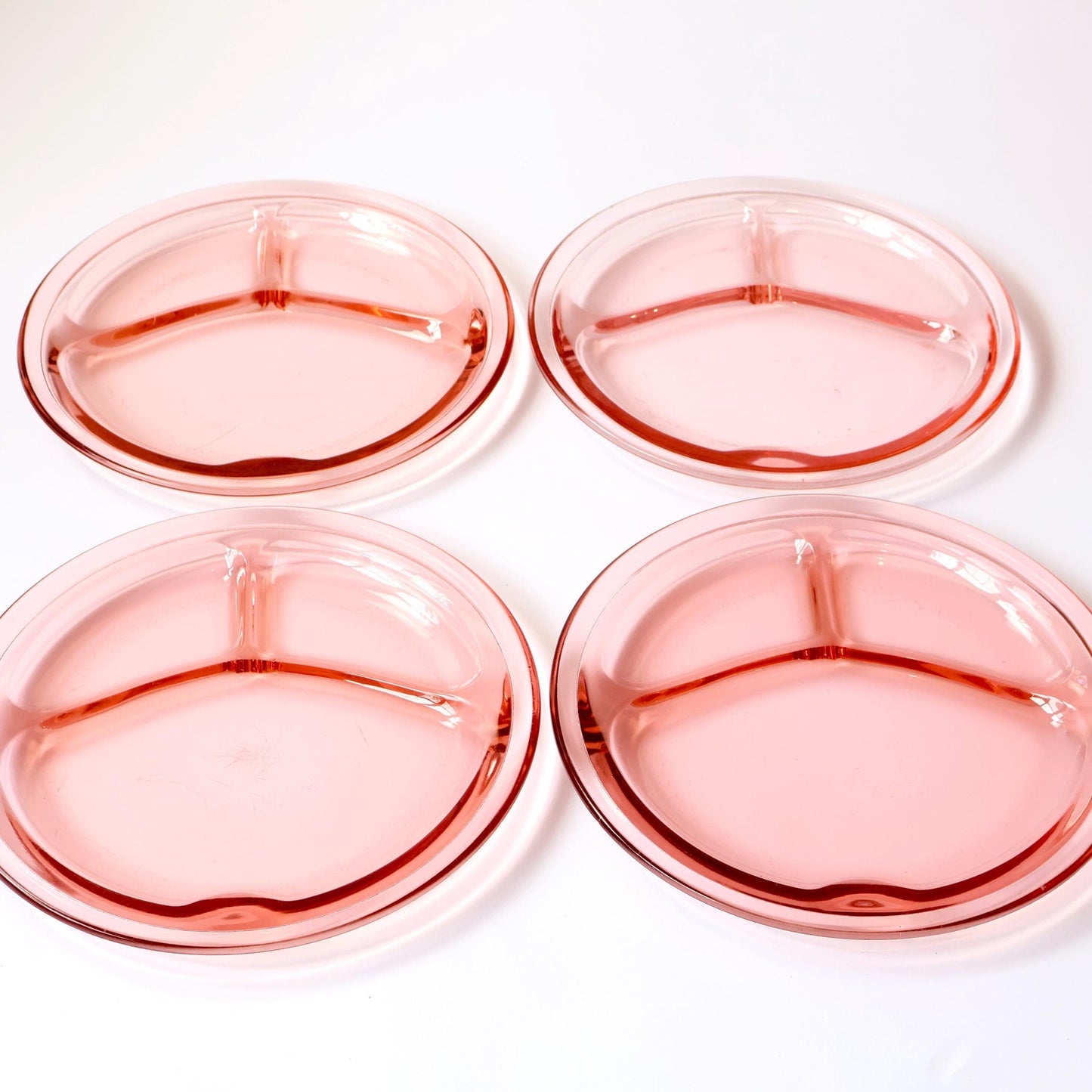 Vintage Pink Glass Plates: MCM Divided Platters, Set of 4