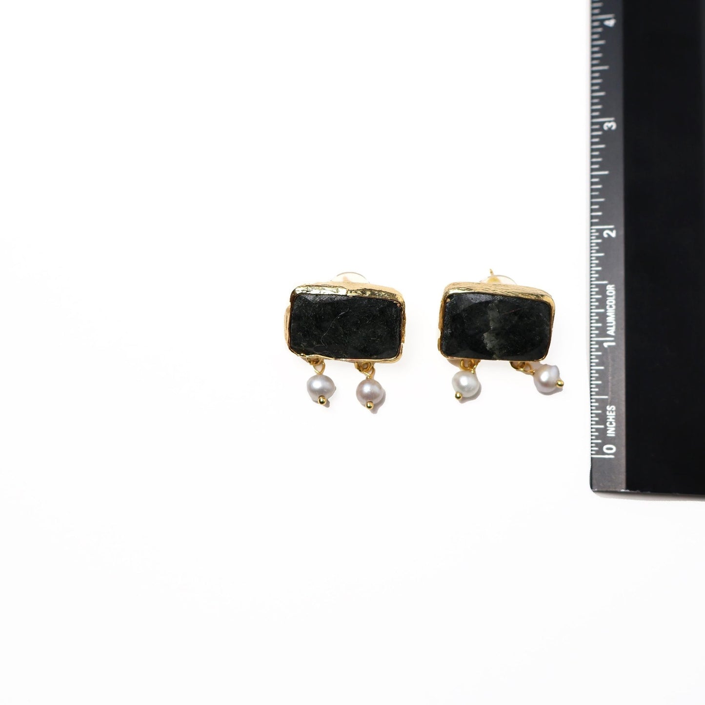 Eclectic Inventory Gold Toned Natural Stone Earrings with Pearl Drop | Jasper Style