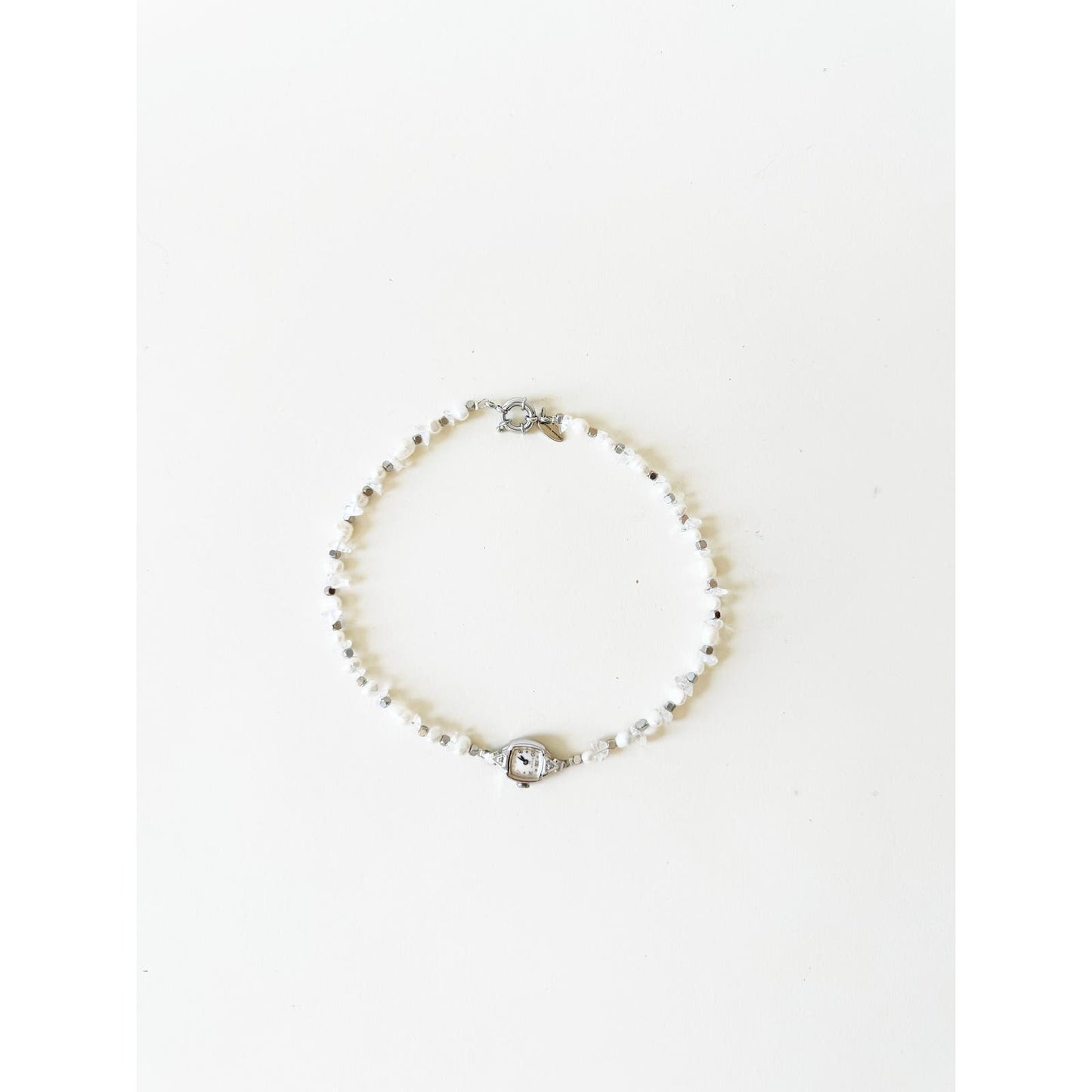 Watch Necklace | Vintage One of a Kind Pearl and Crystal Watch Choker 10K Gold Face by