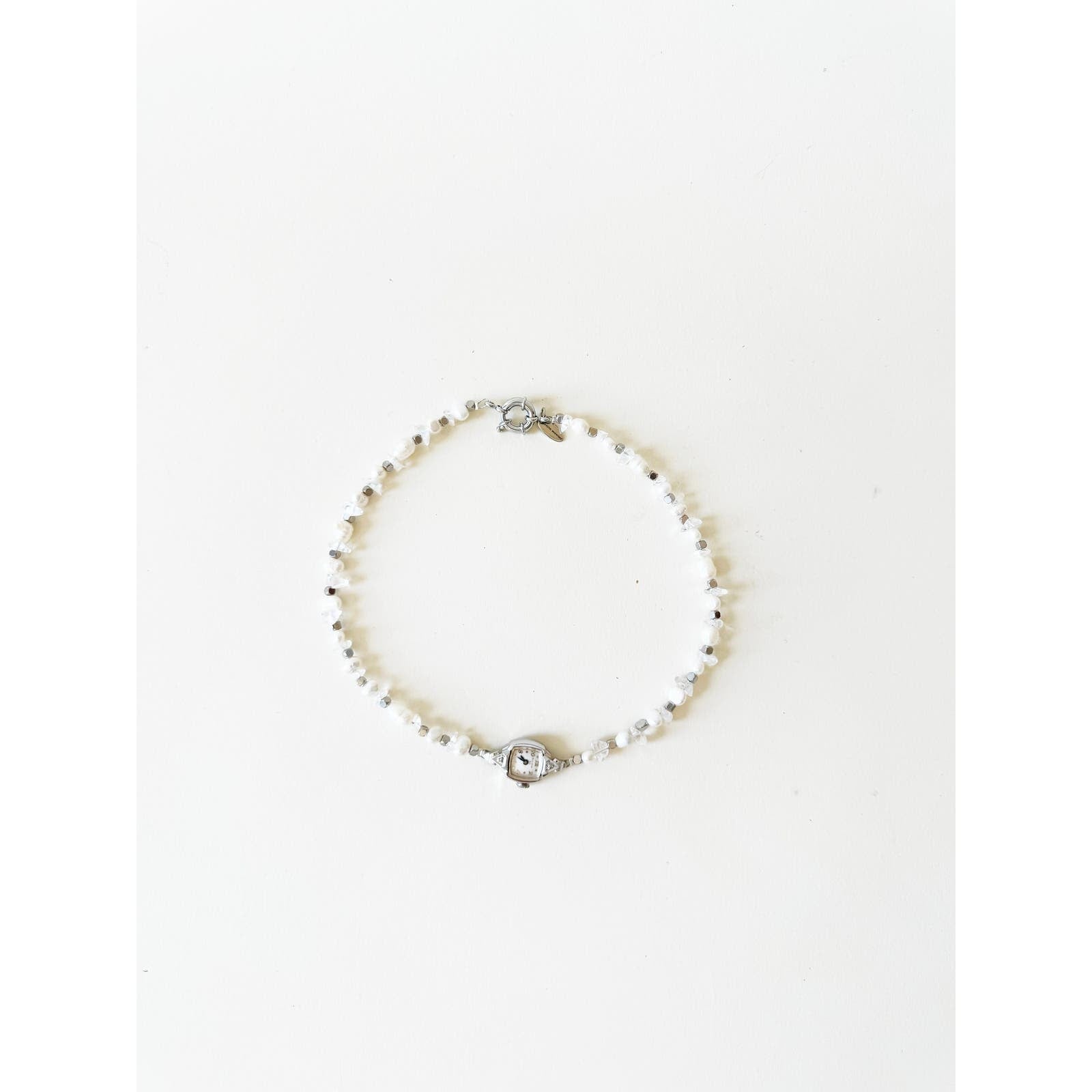 Watch Necklace | Vintage One of a Kind Pearl and Crystal Watch Choker 10K Gold Face by