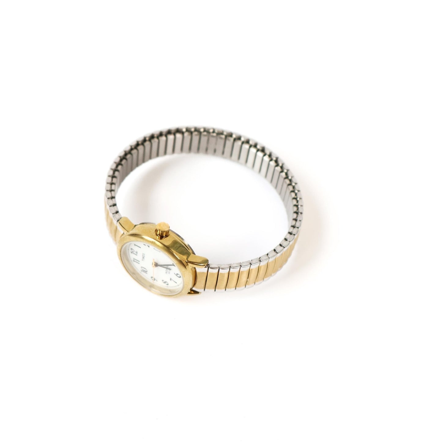 Vintage Gold Stretch Watch with Round White Face | TIMEX