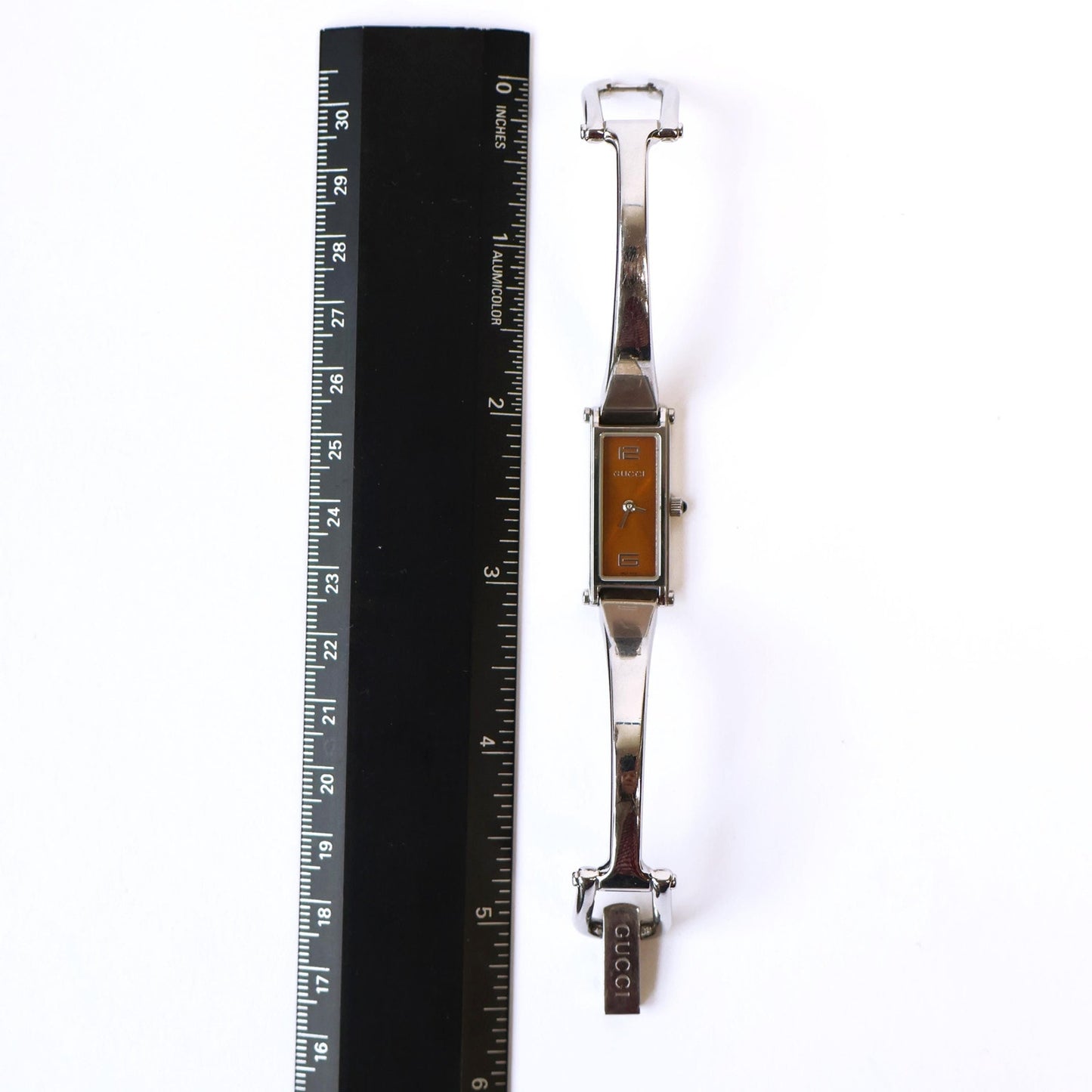 Vintage Silver 1500L Bangle Watch with Orange Face | GUCCI