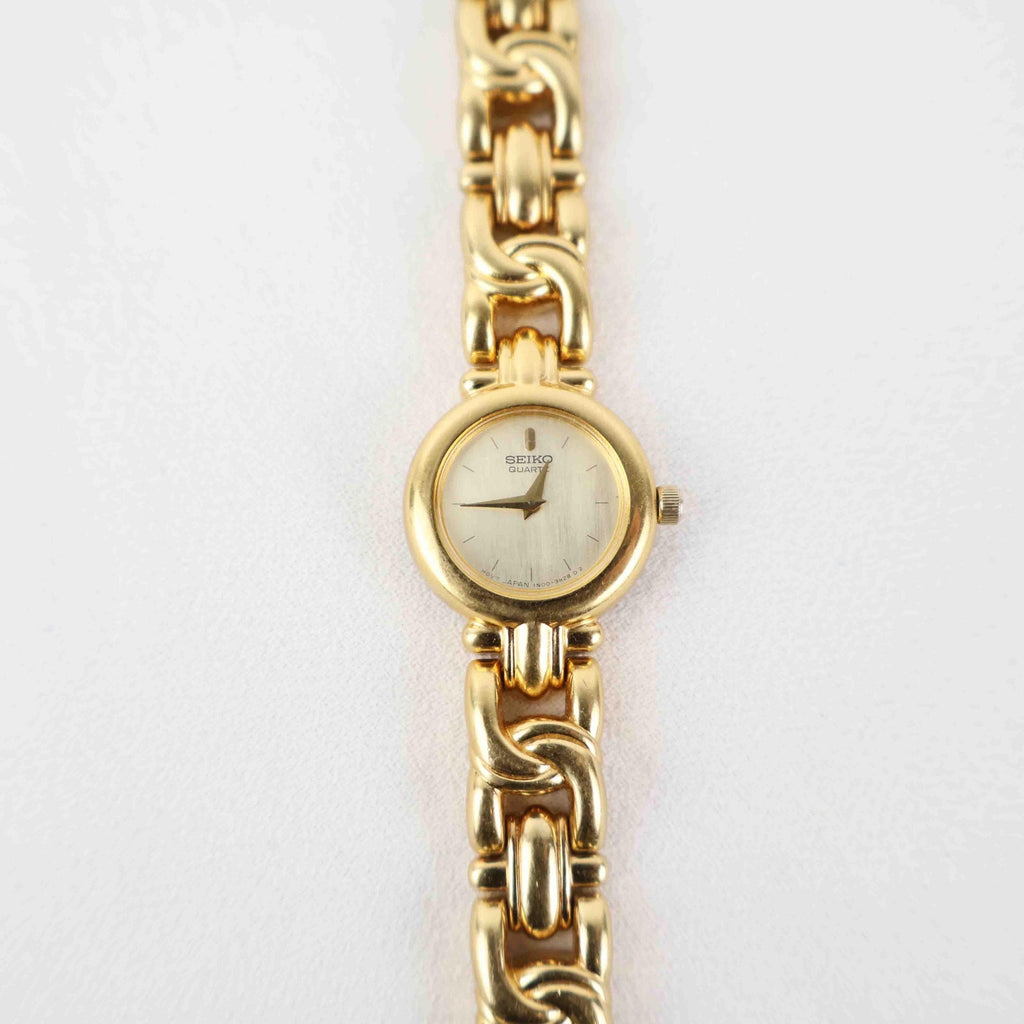 Vintage Seiko Round Face Watch – Gold Tone Rope Style Bracelet (Working Battery)