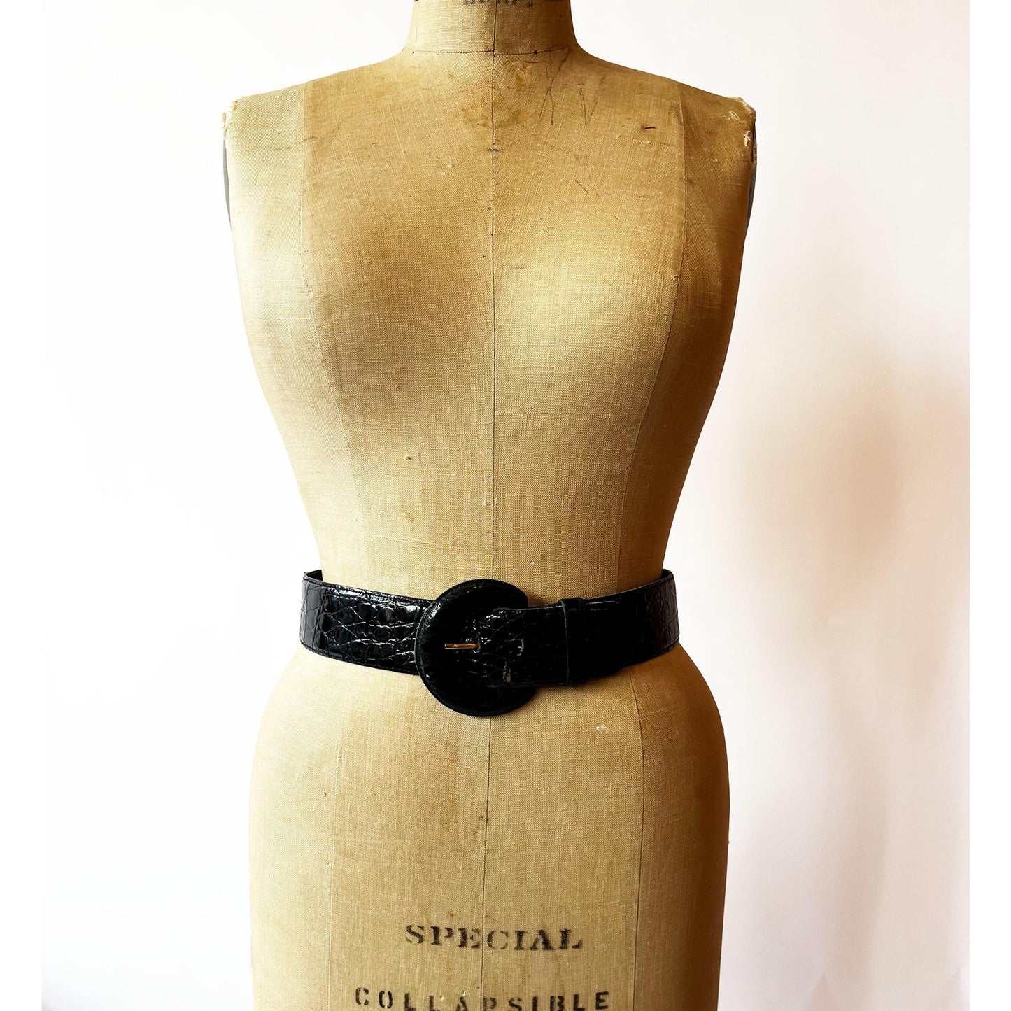 Vintage Black Genuine Leather Alligator Texture Belt