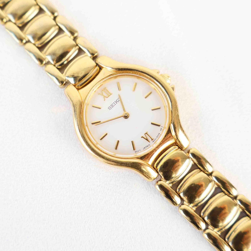 Vintage Seiko Round Face Watch – Gold Tone Bracelet (Working Battery)