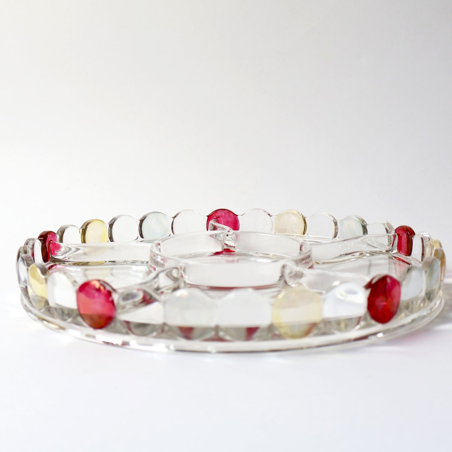 Vintage Dotted Edge Glass Platter w/ Divisions