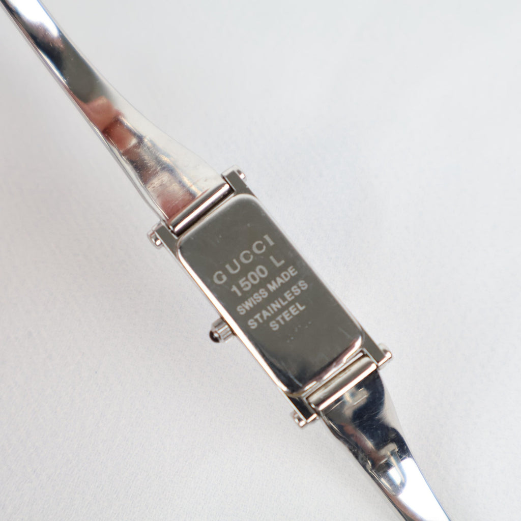 Vintage Silver Gucci Horse-Bit Watch with a Pink Opalesent Face