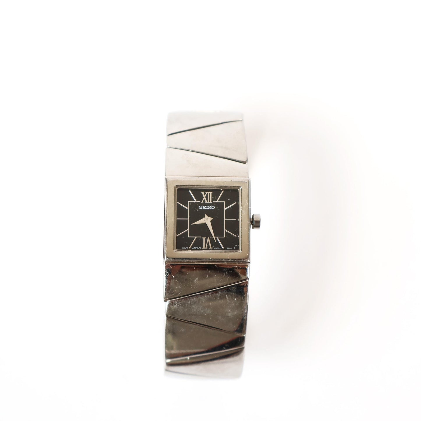 Vintage Silver Watch with Black Square Face | SEIKO