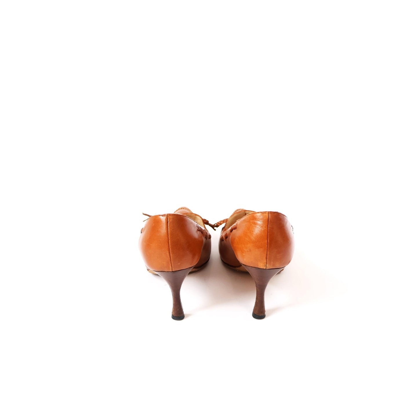 Vintage Braided Leather Manolo Blahnik Heels with Bow and Wooden Heel | EU 35 1/2