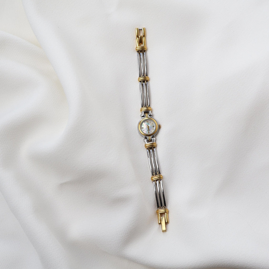 Vintage Anne Klein Two Tone Cocktail Watch with Opal Face