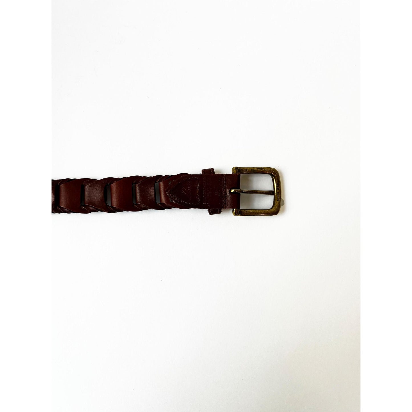 Vintage Brown Genuine Leather Belt with Gold Buckle