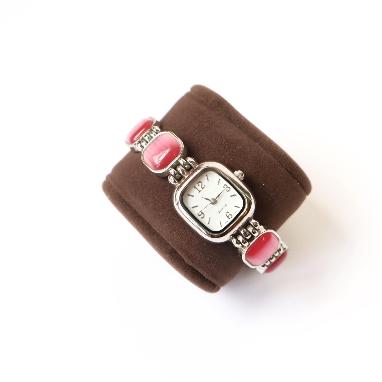 Vintage Silver and Pink Watch with White Square Face | QUARTZ