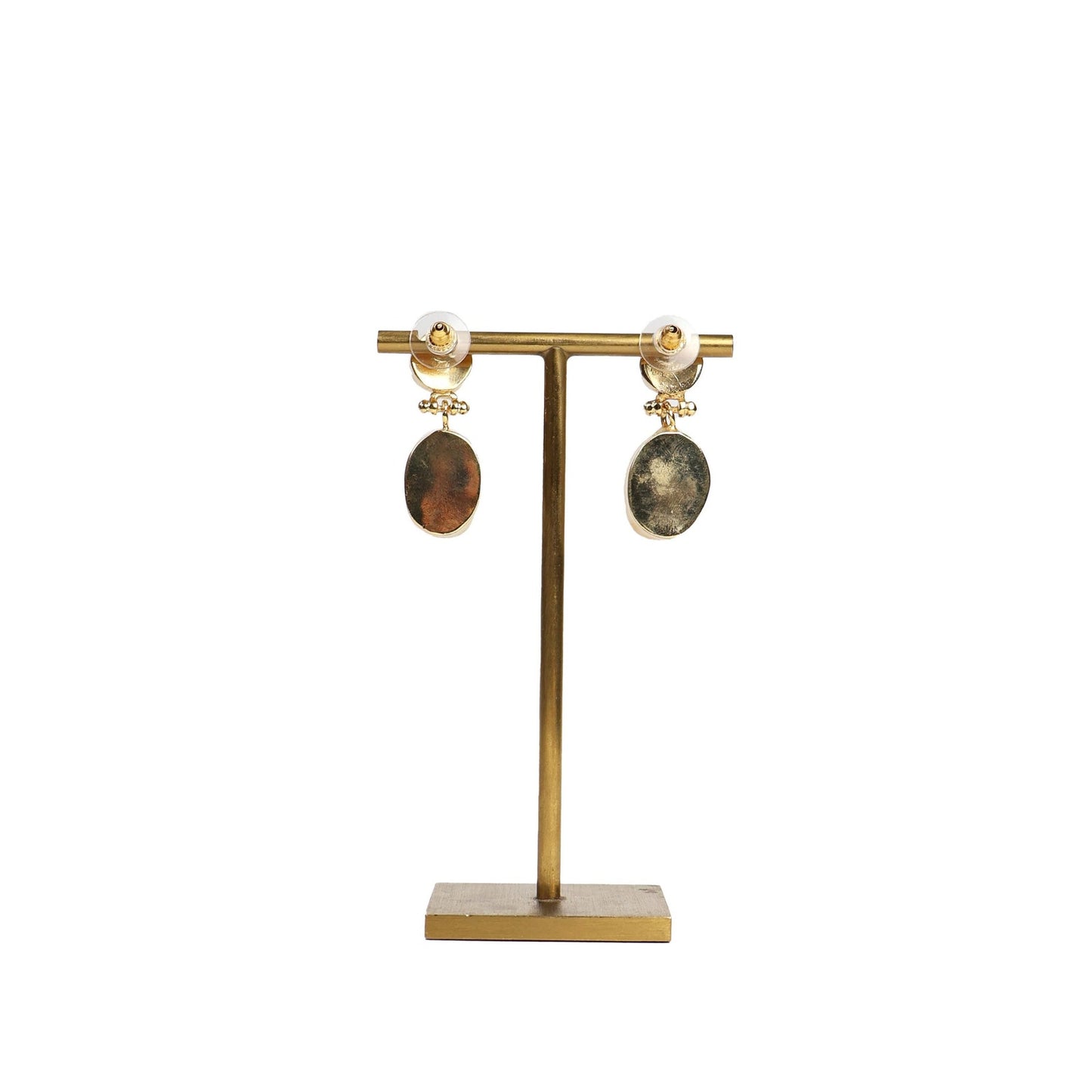 Eclectic Inventory Gold Toned Natural Stone Drop Earrings | Malachite and Onyx Style