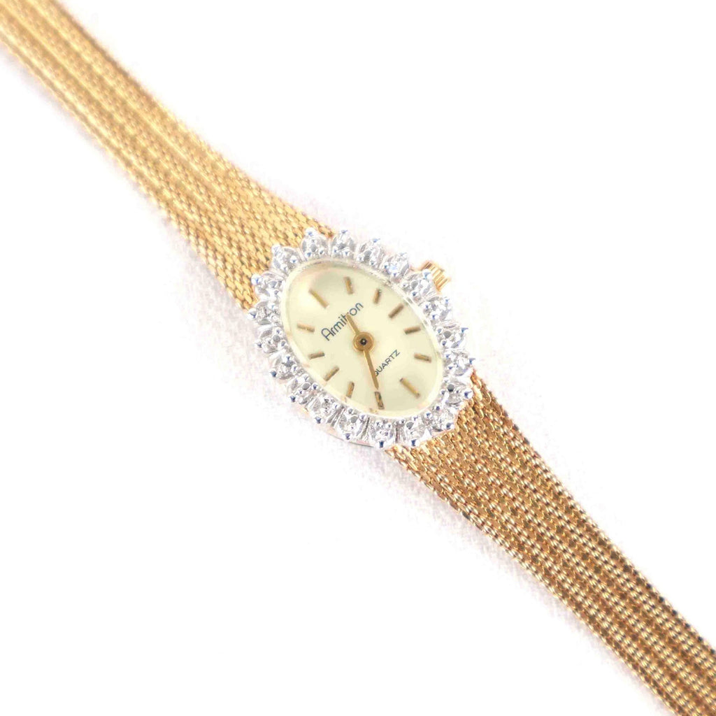 Vintage Armitron Diamond / Oval Face Watch – Gold Tone Bracelet (Working Battery)