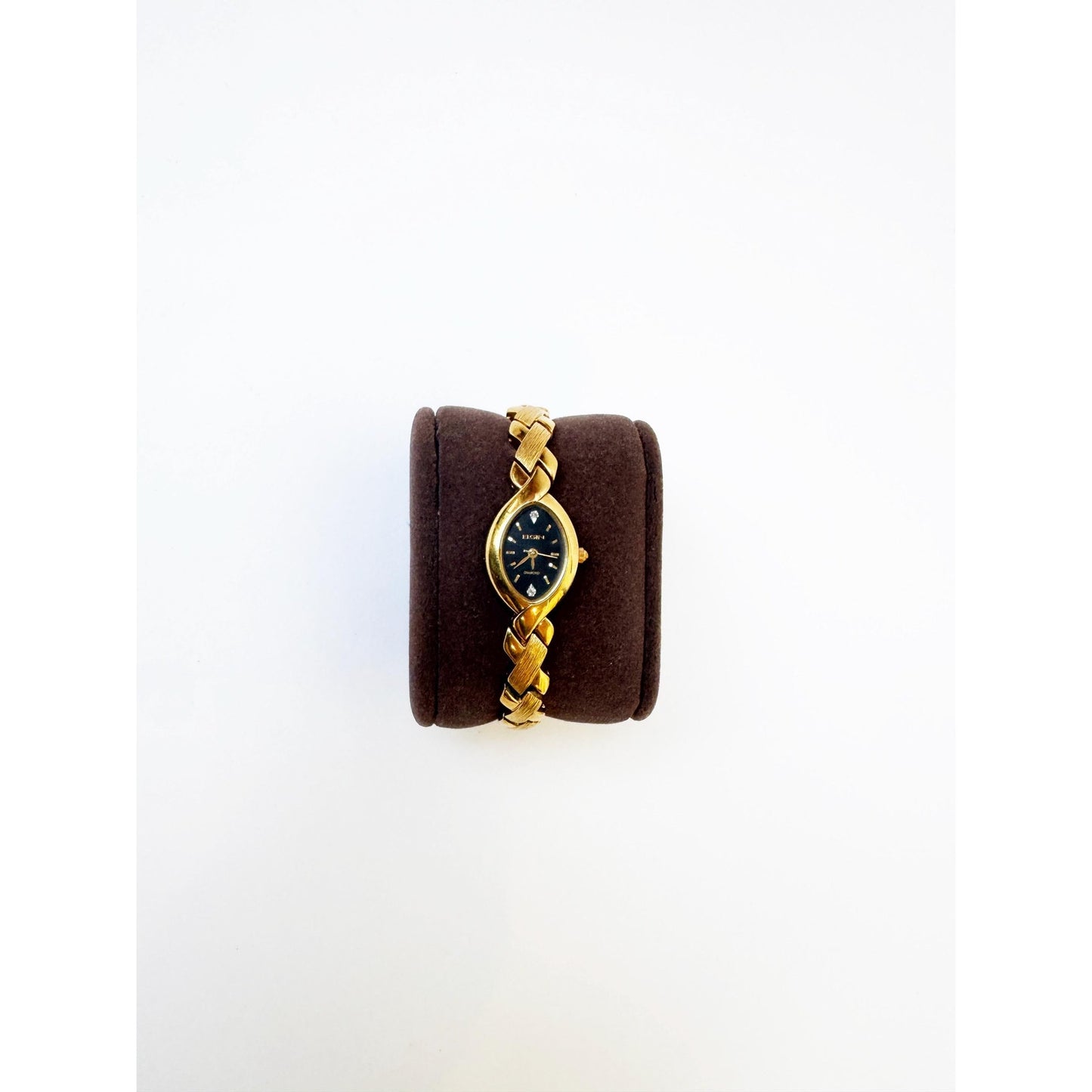 Vintage Gold Watch with Bracelet Band w/ Black Face l ELGIN