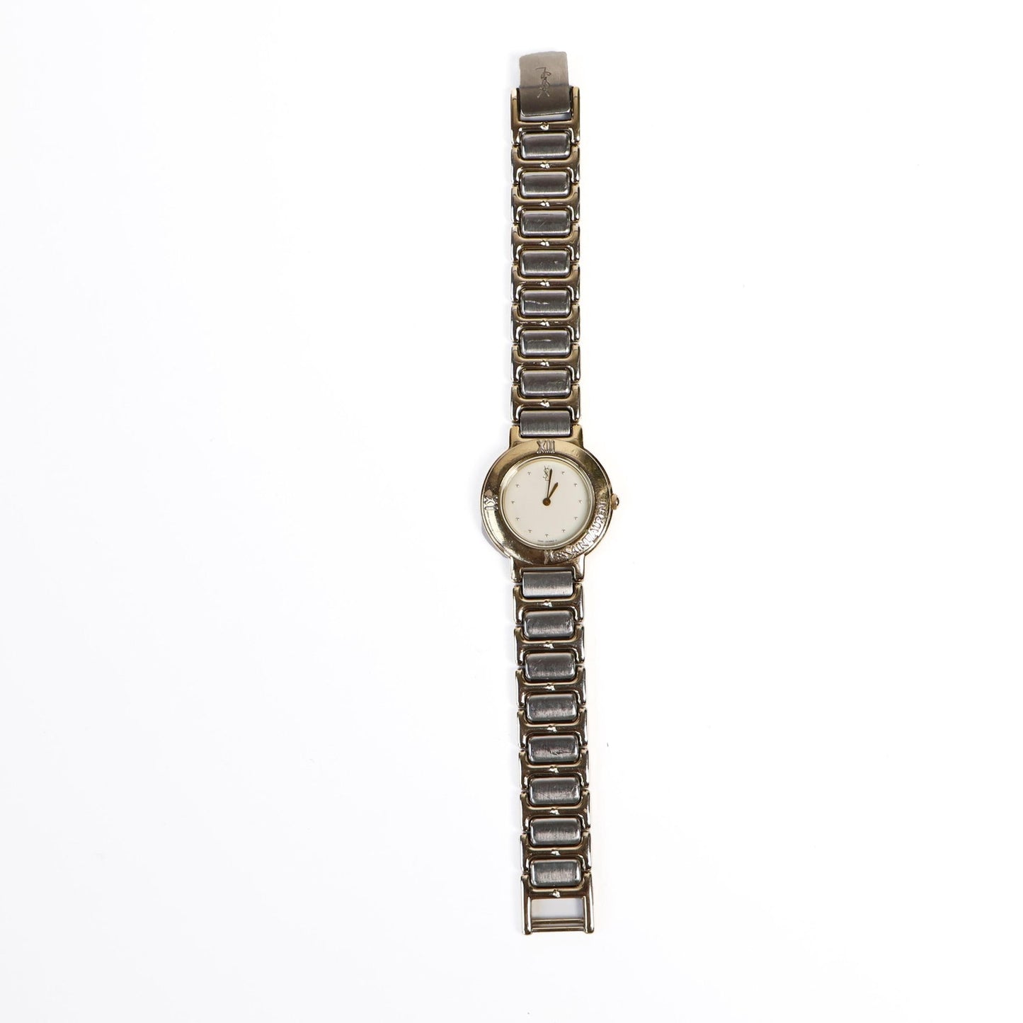 Vintage Two-Toned Watch with White Round Face | Yves Saint Laurent
