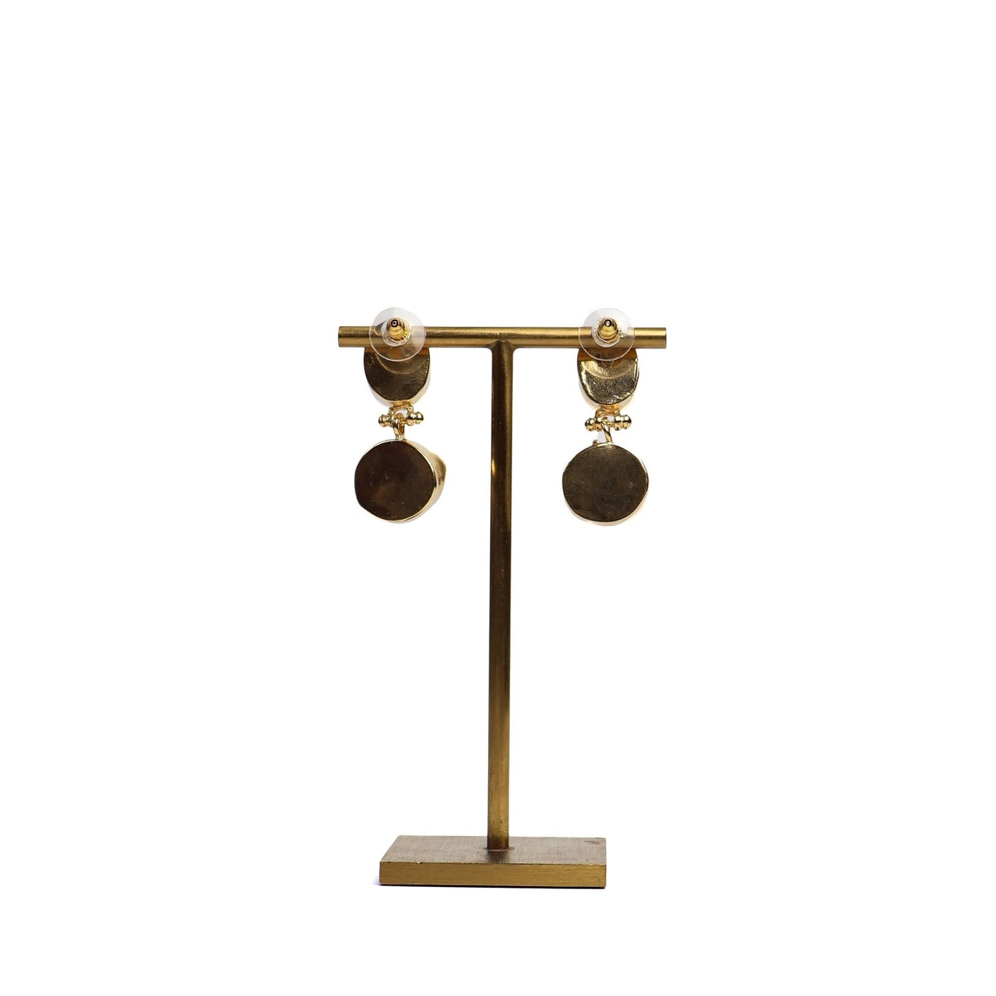 Eclectic Inventory Gold Toned Natural Stone Drop Earrings | Pearl and Smokey Yellow Agate Style