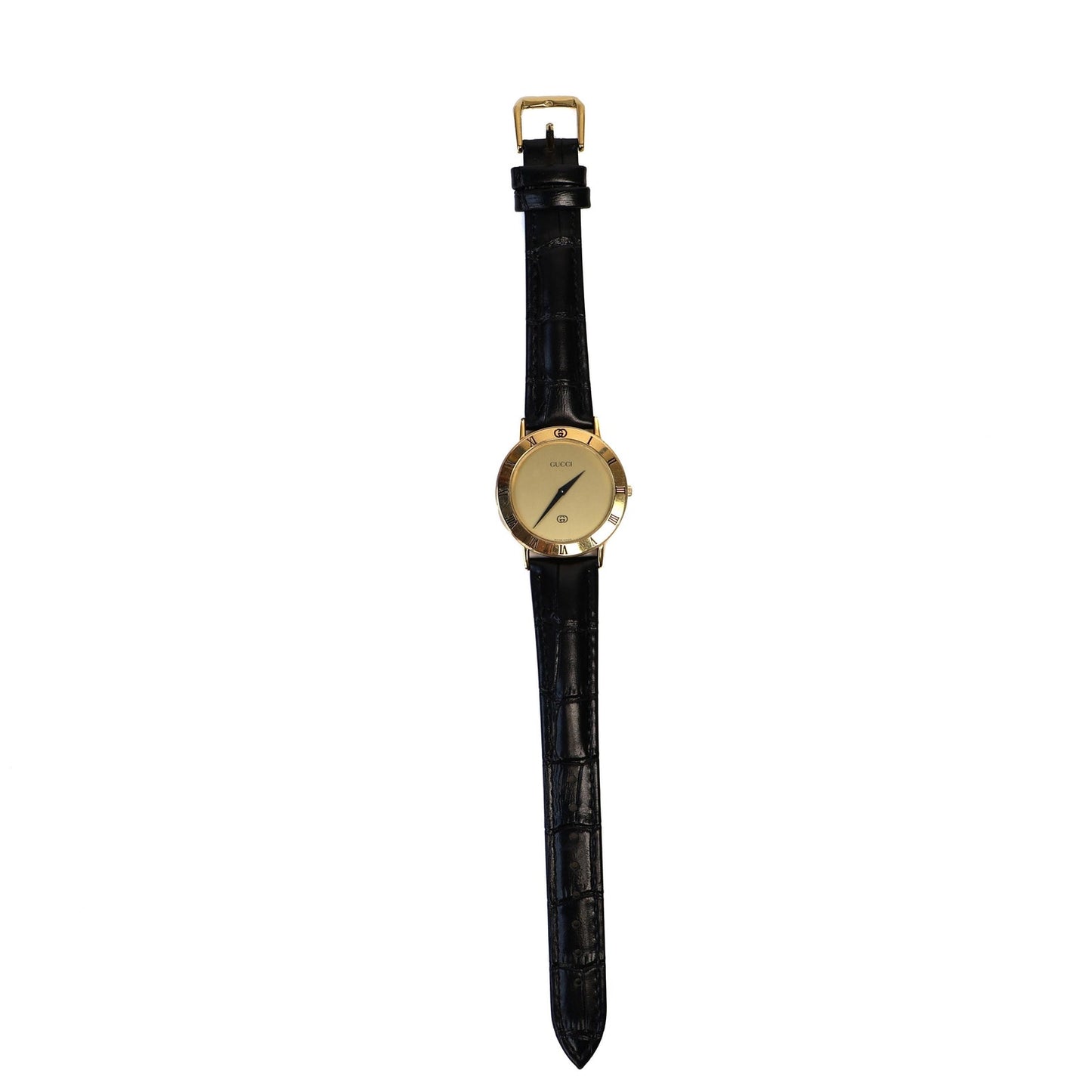 Vintage Gucci Gold Circle Face Watch with Leather Band | GUCCI