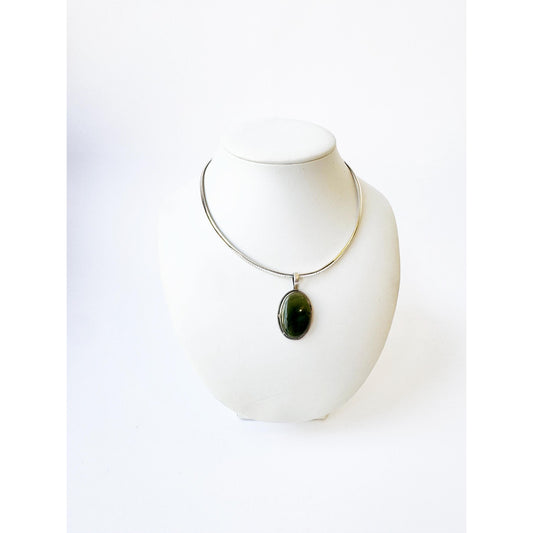 Jasper Necklace With 925 Sterling Silver Pendant and Chain