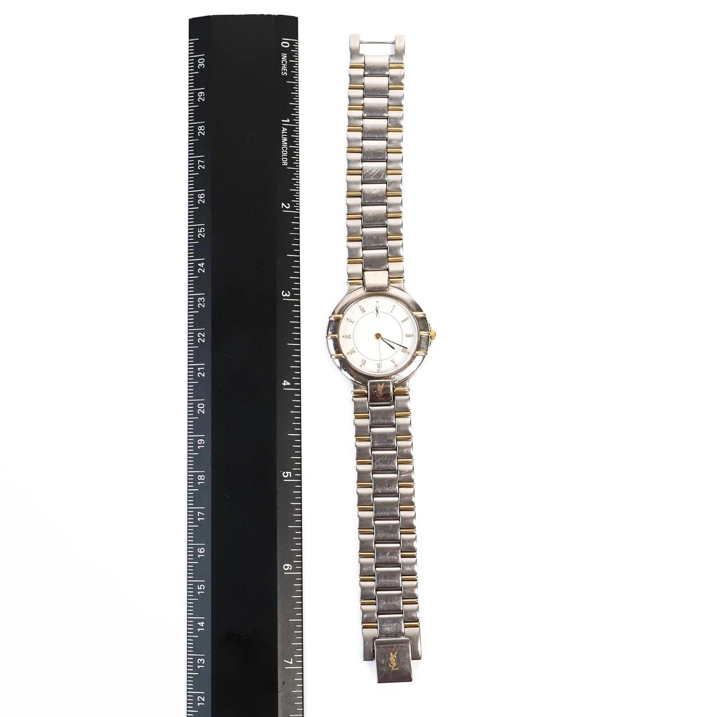 Vintage Two-Toned Watch with White Round Face | Yves Saint Laurent