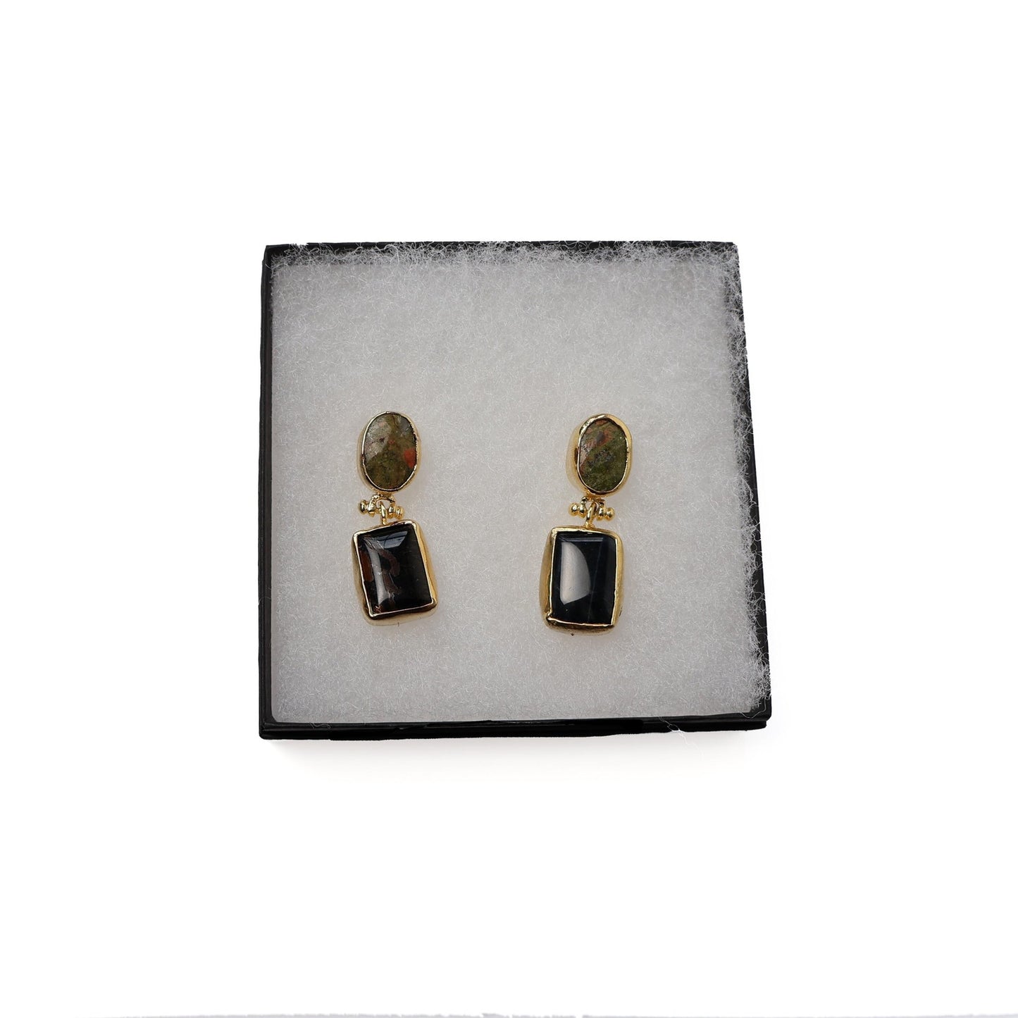 Eclectic Inventory Gold Toned Natural Stone Drop Earrings | Jasper and Onyx Style