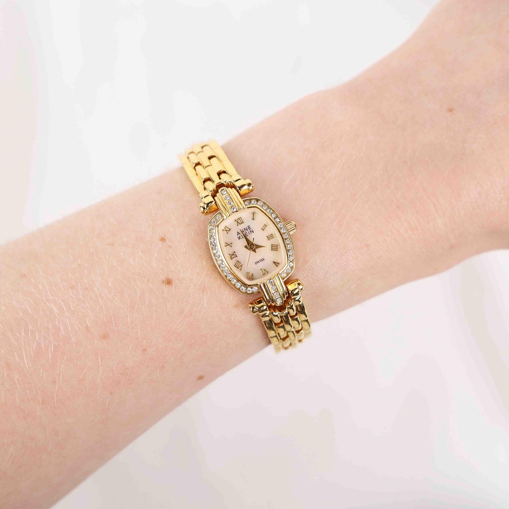 Vintage Anne Klein Oval Face Watch – Gold Tone Rope Style Bracelet (Working Battery)