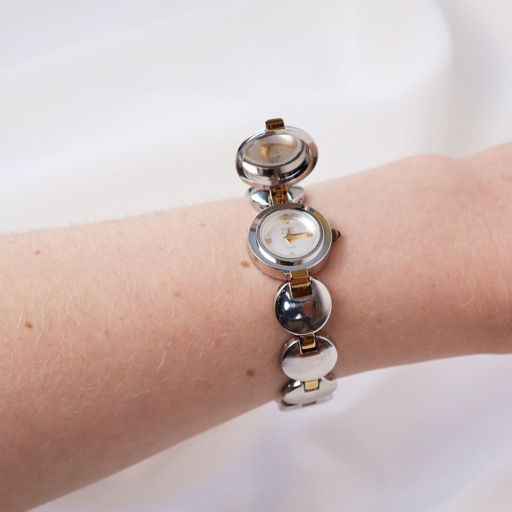 Vintage Two Tone Anne Klein Cocktail Watch With Peak a Boo Face