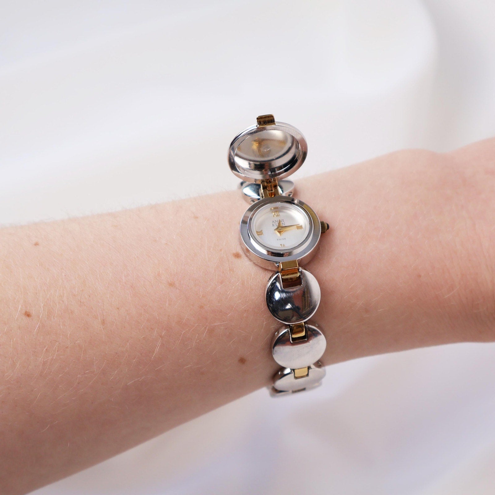 Vintage Two Tone Anne Klein Cocktail Watch With Peak a Boo Face