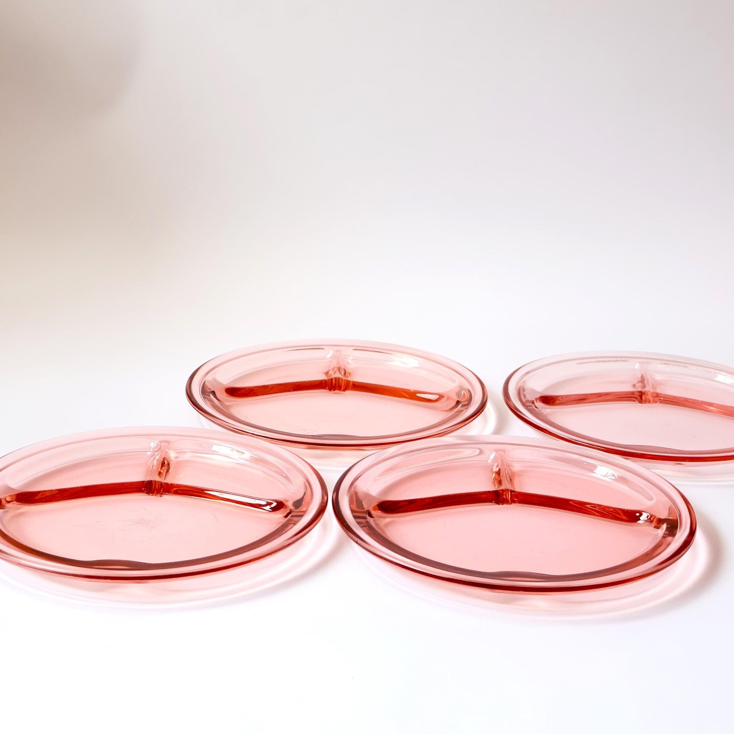 Vintage Pink Glass Plates: MCM Divided Platters, Set of 4
